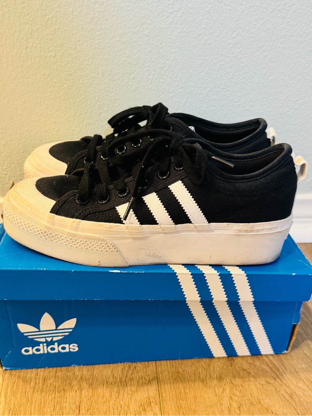 adidas Kids Black and White Canvas Platform Sneakers